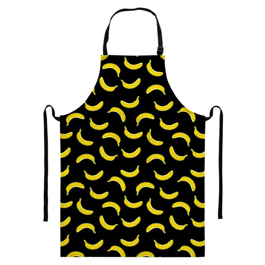 Black And Yellow Banana Pattern Print Bib Apron With Pocket