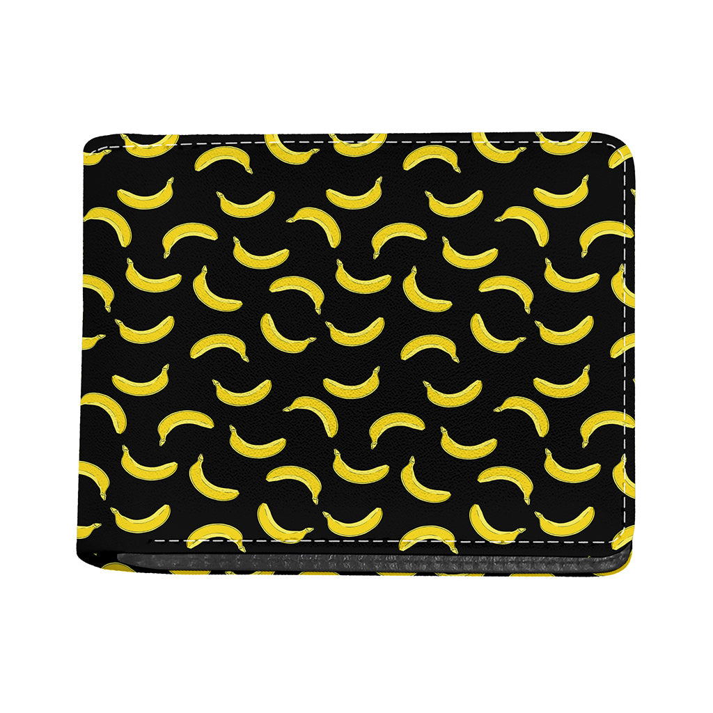 Black And Yellow Banana Pattern Print Bifold Wallet