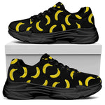 Black And Yellow Banana Pattern Print Black Chunky Shoes