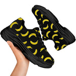 Black And Yellow Banana Pattern Print Black Chunky Shoes