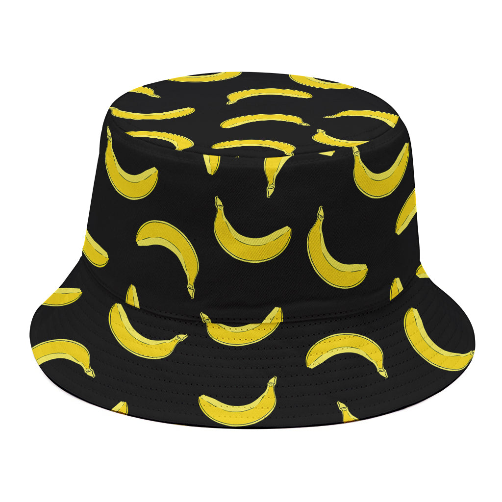 Black And Yellow Banana Pattern Print Bucket Hat