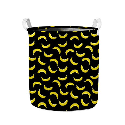 Black And Yellow Banana Pattern Print Collapsible Laundry Basket