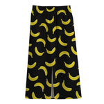 Black And Yellow Banana Pattern Print Cotton Front Slit Maxi Skirt