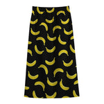 Black And Yellow Banana Pattern Print Cotton Front Slit Maxi Skirt