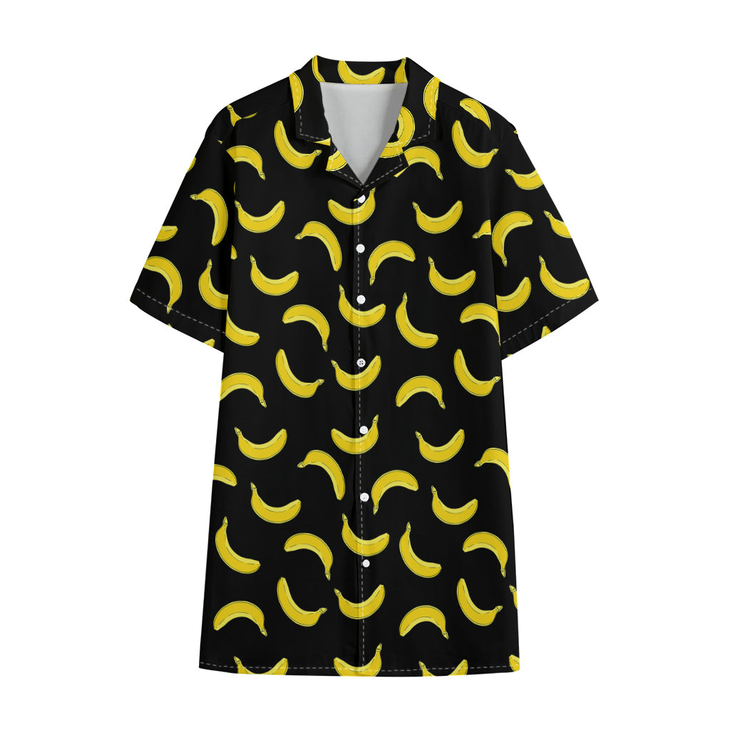 Black And Yellow Banana Pattern Print Cotton Hawaiian Shirt