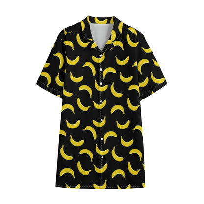 Black And Yellow Banana Pattern Print Cotton Hawaiian Shirt