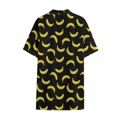 Black And Yellow Banana Pattern Print Cotton Hawaiian Shirt