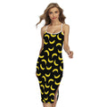 Black And Yellow Banana Pattern Print Cross Back Cami Dress