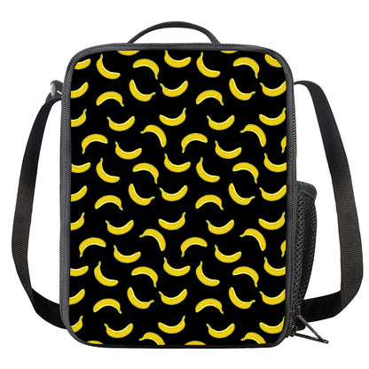 Black And Yellow Banana Pattern Print Crossbody Lunch Bag