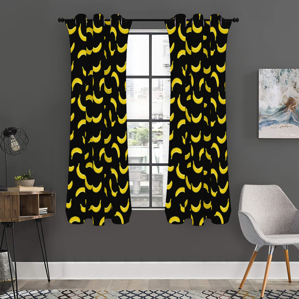 Black And Yellow Banana Pattern Print Curtain