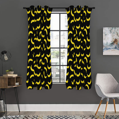 Black And Yellow Banana Pattern Print Curtain