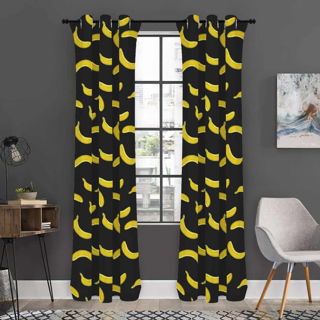 Black And Yellow Banana Pattern Print Curtain