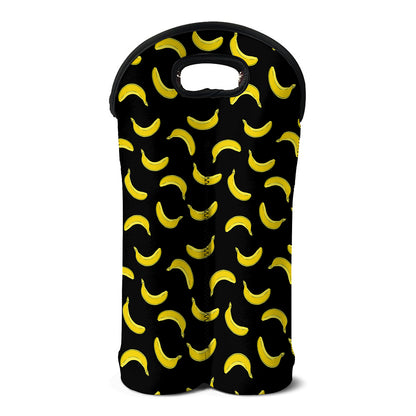 Black And Yellow Banana Pattern Print Double Neoprene Wine Tote