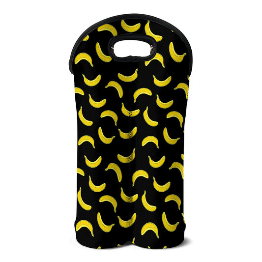 Black And Yellow Banana Pattern Print Double Neoprene Wine Tote