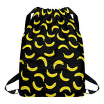 Black And Yellow Banana Pattern Print Drawstring Backpack