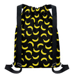 Black And Yellow Banana Pattern Print Drawstring Backpack