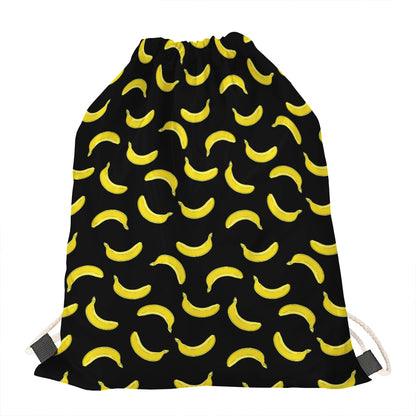 Black And Yellow Banana Pattern Print Drawstring Bag