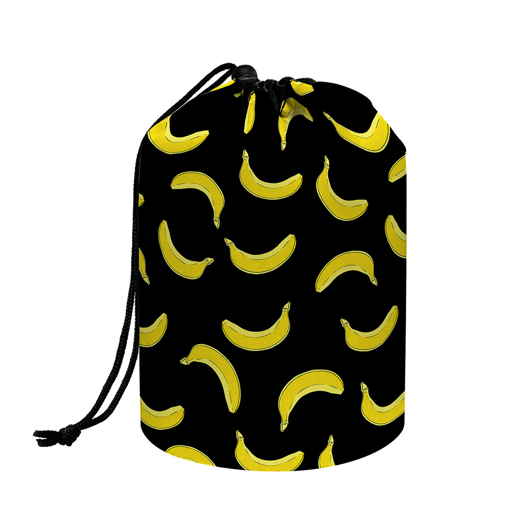 Black And Yellow Banana Pattern Print Drawstring Makeup Bag