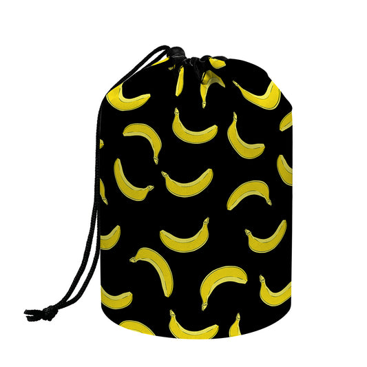Black And Yellow Banana Pattern Print Drawstring Makeup Bag