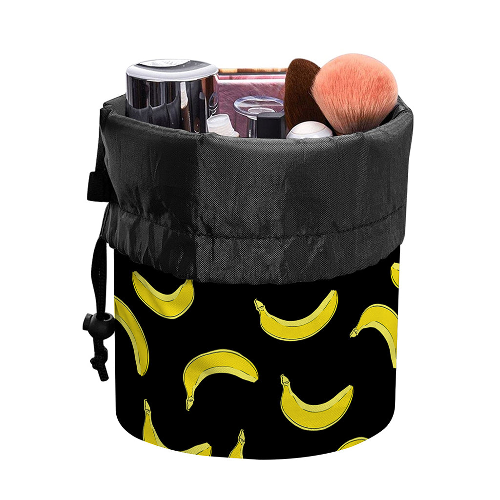 Black And Yellow Banana Pattern Print Drawstring Makeup Bag