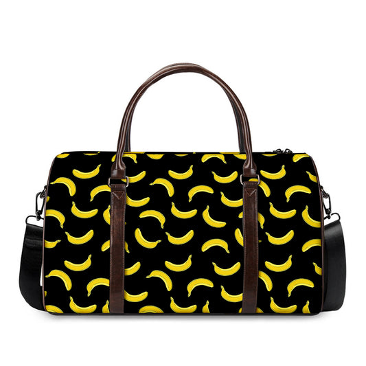 Black And Yellow Banana Pattern Print Duffle Bag