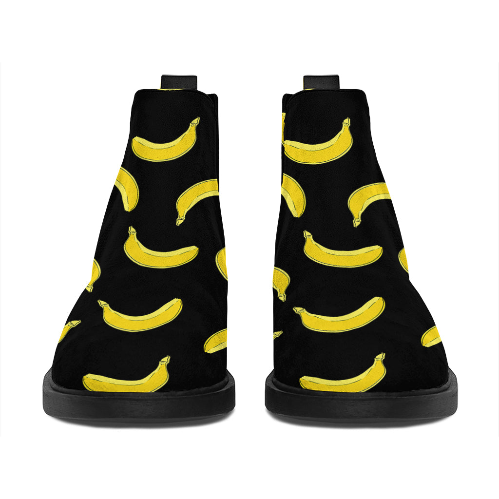 Black And Yellow Banana Pattern Print Flat Ankle Boots
