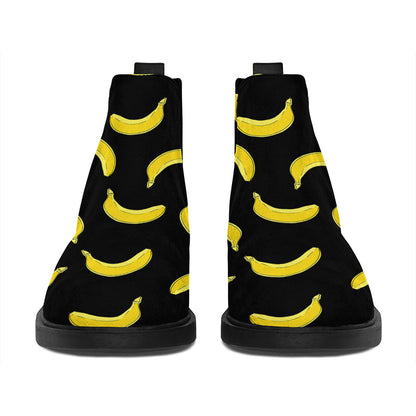 Black And Yellow Banana Pattern Print Flat Ankle Boots