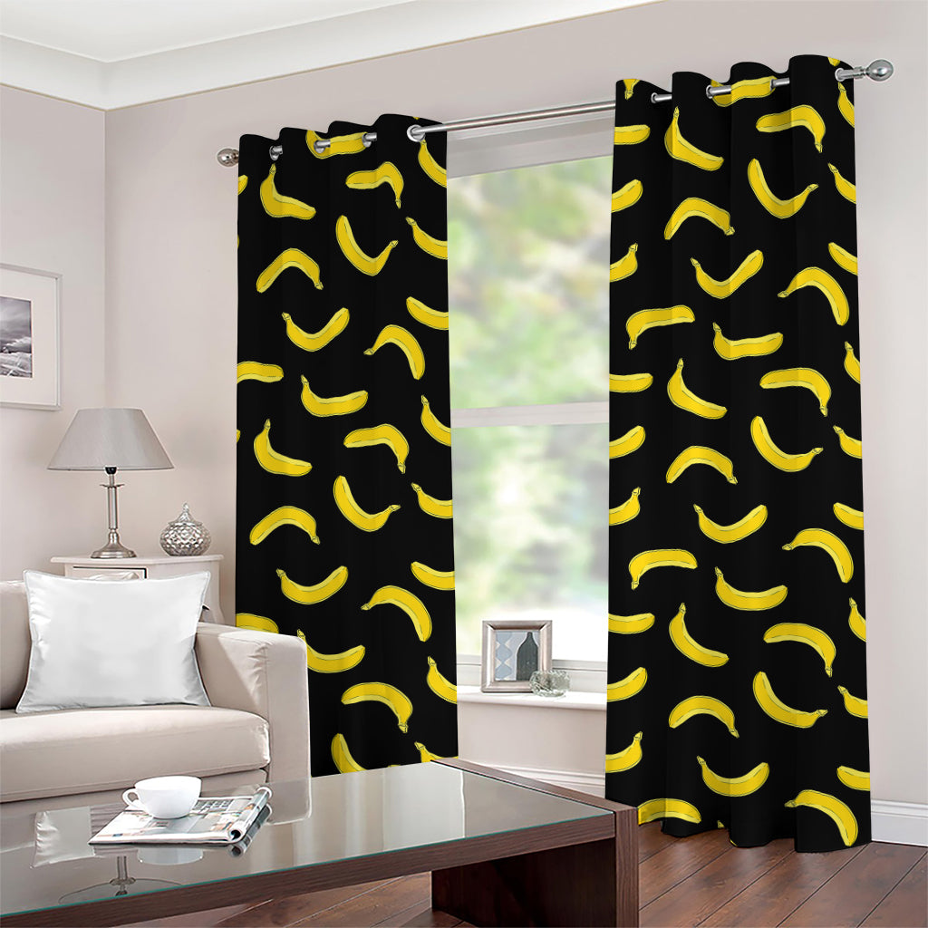 Black And Yellow Banana Pattern Print Grommet Curtains