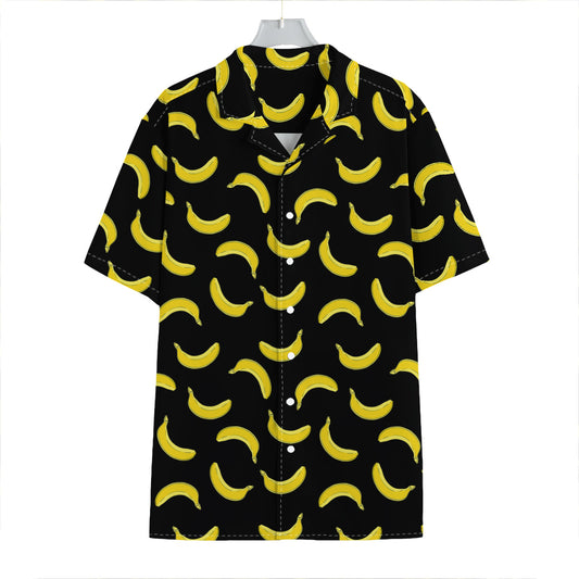 Black And Yellow Banana Pattern Print Hawaiian Shirt