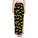 Black And Yellow Banana Pattern Print High Slit Maxi Skirt