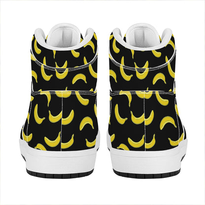 Black And Yellow Banana Pattern Print High Top Leather Sneakers