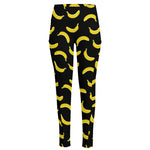 Black And Yellow Banana Pattern Print High-Waisted Pocket Leggings