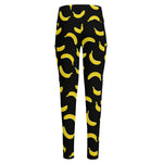 Black And Yellow Banana Pattern Print High-Waisted Pocket Leggings