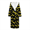 Black And Yellow Banana Pattern Print Hooded Bathrobe