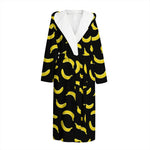 Black And Yellow Banana Pattern Print Hooded Bathrobe