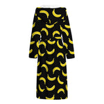 Black And Yellow Banana Pattern Print Hooded Bathrobe
