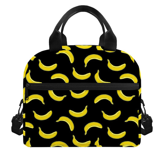 Black And Yellow Banana Pattern Print Insulated Lunch Bag