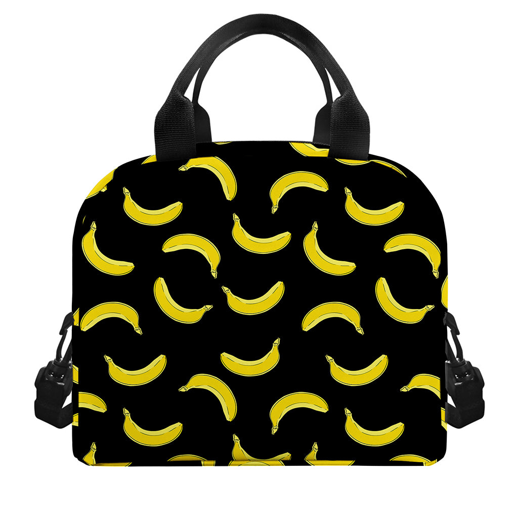 Black And Yellow Banana Pattern Print Insulated Lunch Bag