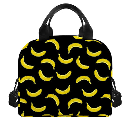 Black And Yellow Banana Pattern Print Insulated Lunch Bag