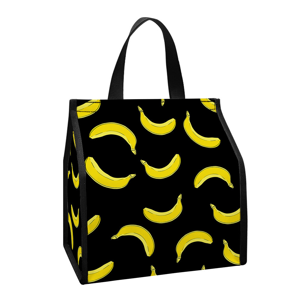 Black And Yellow Banana Pattern Print Insulated Lunch Tote