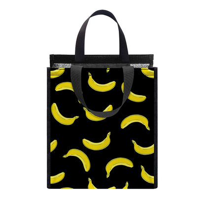 Black And Yellow Banana Pattern Print Insulated Lunch Tote