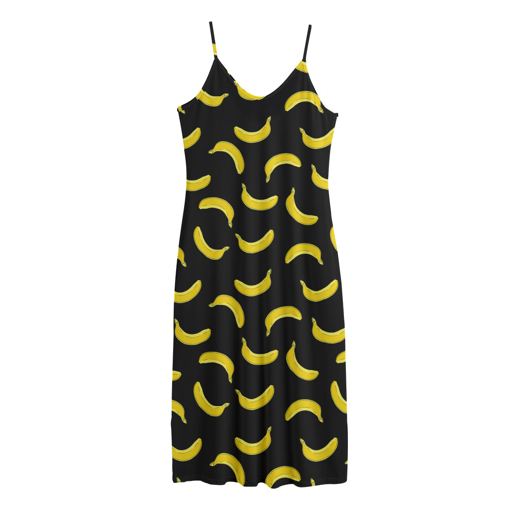 Black And Yellow Banana Pattern Print Jersey Midi Cami Dress
