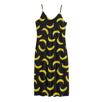 Black And Yellow Banana Pattern Print Jersey Midi Cami Dress