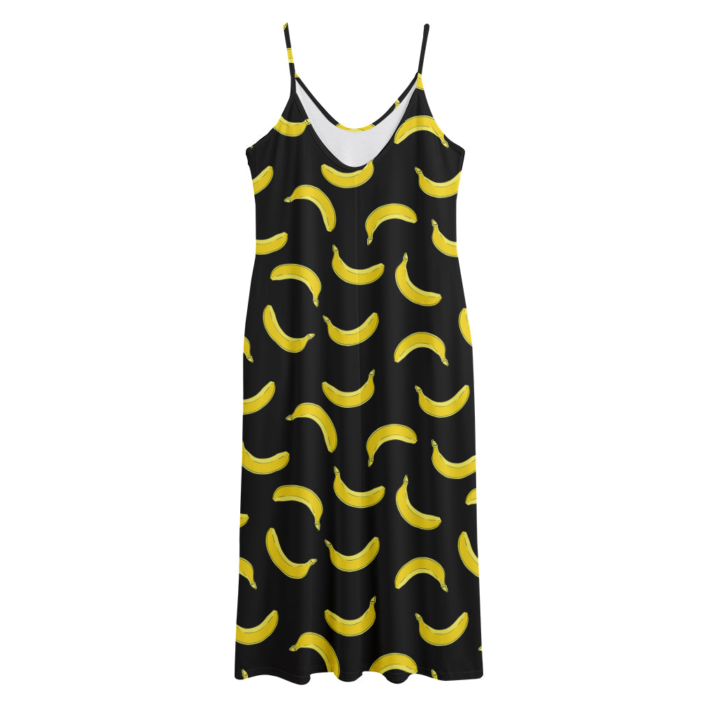 Black And Yellow Banana Pattern Print Jersey Midi Cami Dress