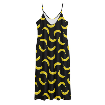 Black And Yellow Banana Pattern Print Jersey Midi Cami Dress