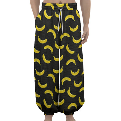 Black And Yellow Banana Pattern Print Lantern Pants