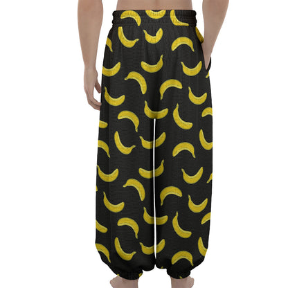 Black And Yellow Banana Pattern Print Lantern Pants