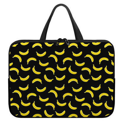 Black And Yellow Banana Pattern Print Laptop Sleeve With Handle