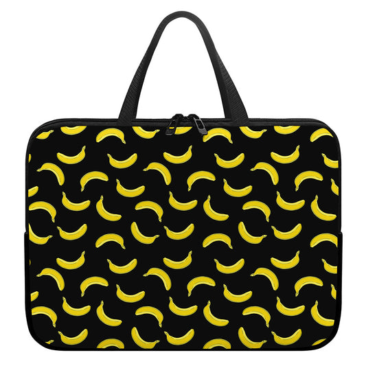 Black And Yellow Banana Pattern Print Laptop Sleeve With Handle