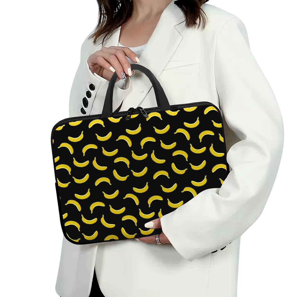 Black And Yellow Banana Pattern Print Laptop Sleeve With Handle